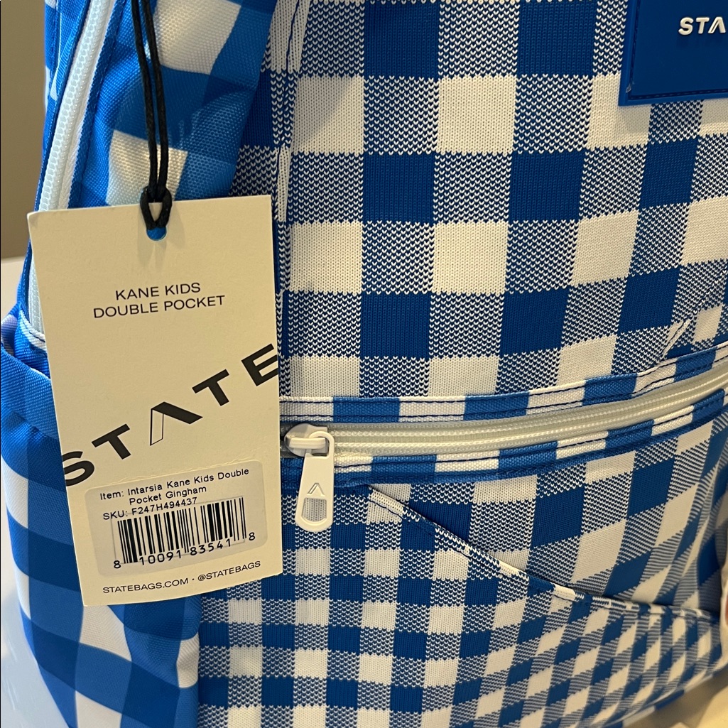 State Blue And White Gingham Kids Backpack — image 2 of 6